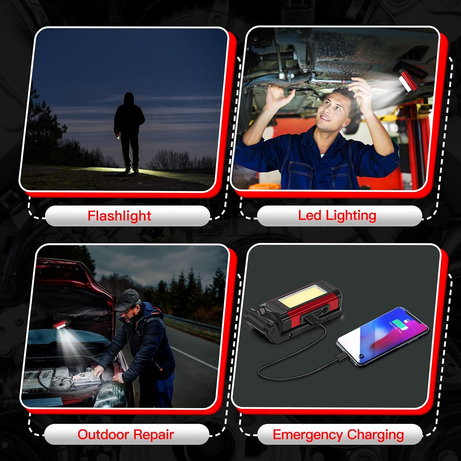 YiaMia USB-C Flashlight 2 Pack – Focused Task Lighting for Electricians, Plumbers, and Construction Pros with 360° Stand
