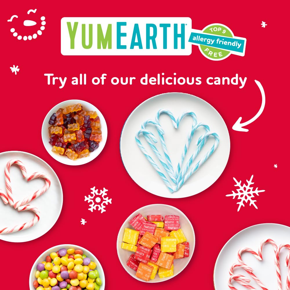 YumEarth Organic Candy Cane Lollipops - Holiday Stocking Stuffer for Women and Mom, Individually Wrapped Peppermint Pops, 30 Count