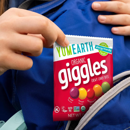 YumEarth Organic Giggles Chewy Candy – Allergy Safe Candy for Sensitive Kids, Top 9 Allergen Free Non GMO Snack Box