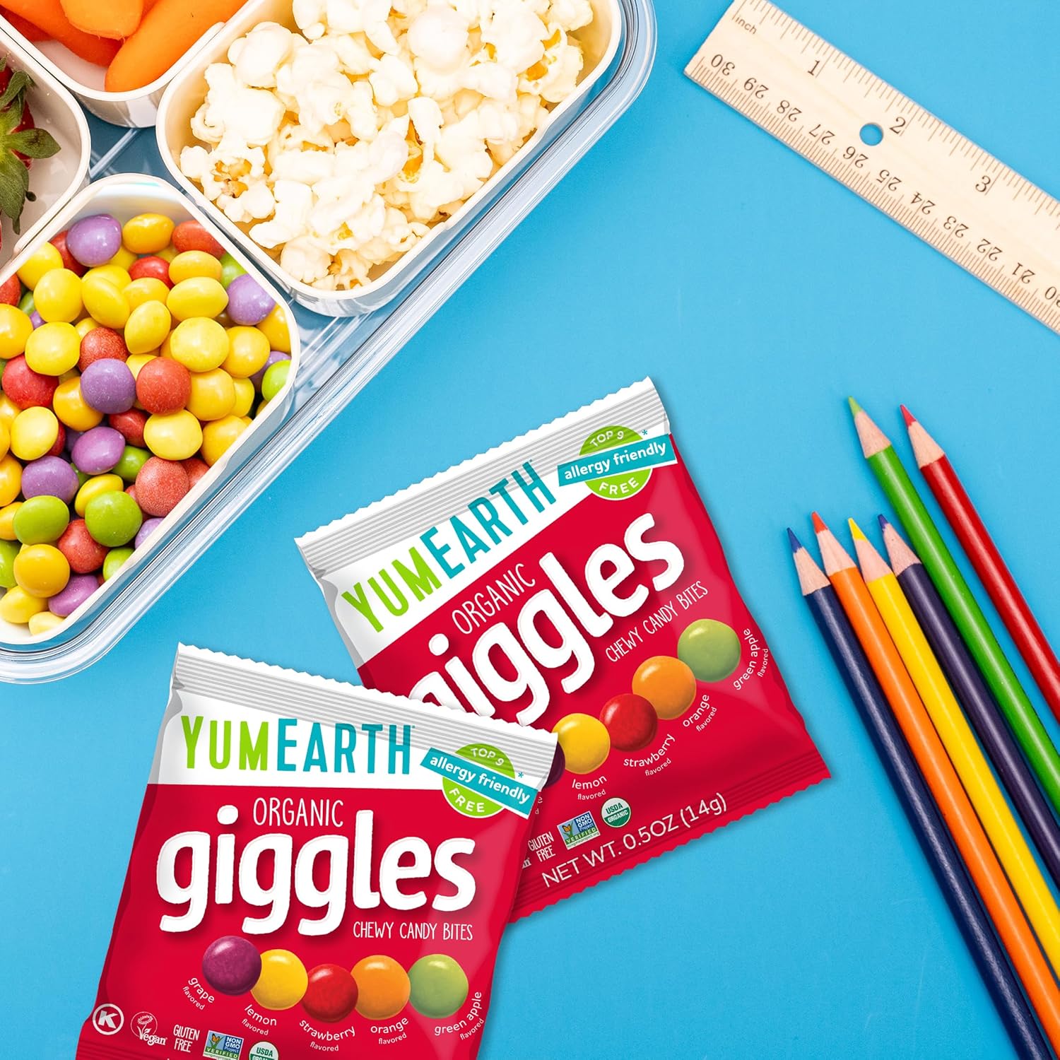 YumEarth Organic Giggles Chewy Candy – Allergy Safe Lunchbox Snack for Kids, Top 9 Allergen Free Fruit Candy Box