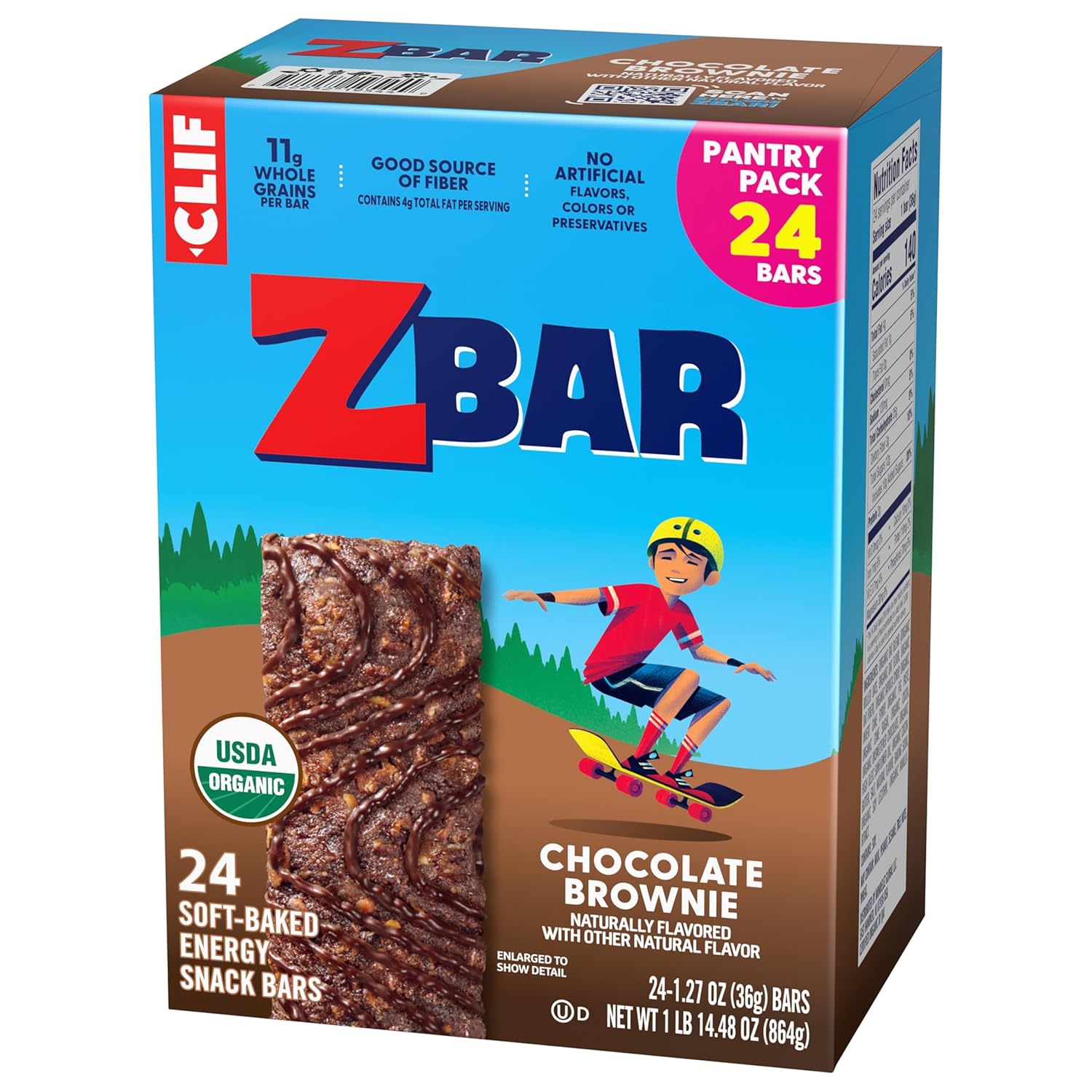 Zbar Chocolate Brownie Soft-Baked Granola Bars — Clean-Label Pantry Staple for Health-Conscious Families, 24 Pack
