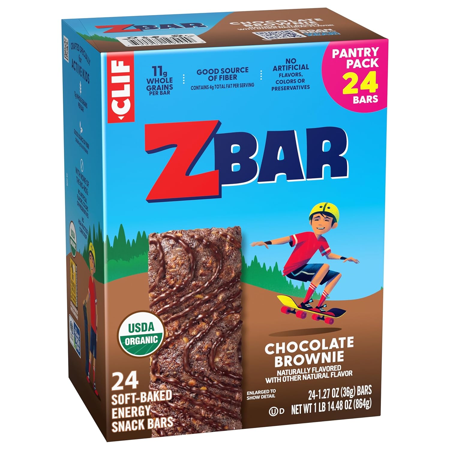 Zbar Chocolate Brownie Soft-Baked Granola Bars — Lunchbox Snack Pack for School-Aged Kids, 24 Individually Wrapped Bars