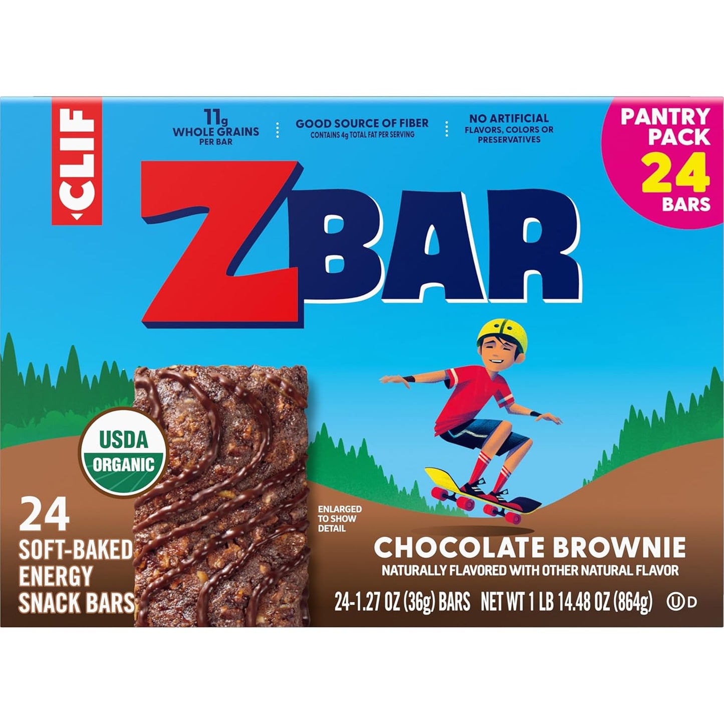 Zbar Chocolate Brownie Soft-Baked Granola Bars — Lunchbox Snack Pack for School-Aged Kids, 24 Individually Wrapped Bars