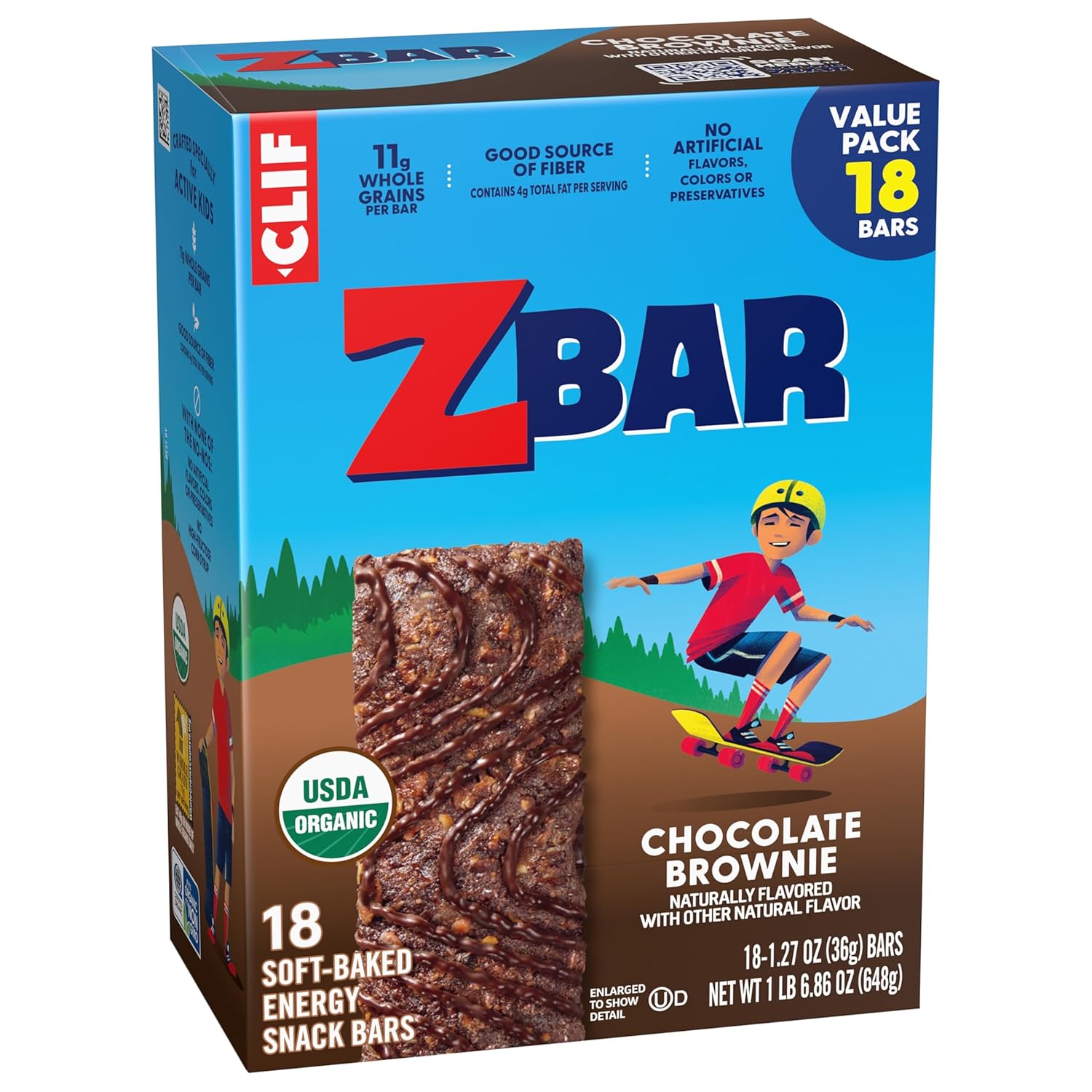 Zbar Chocolate Brownie Soft-Baked Snack Bars – School Lunchbox Snack for Kids, 11g Whole Grains Per Bar