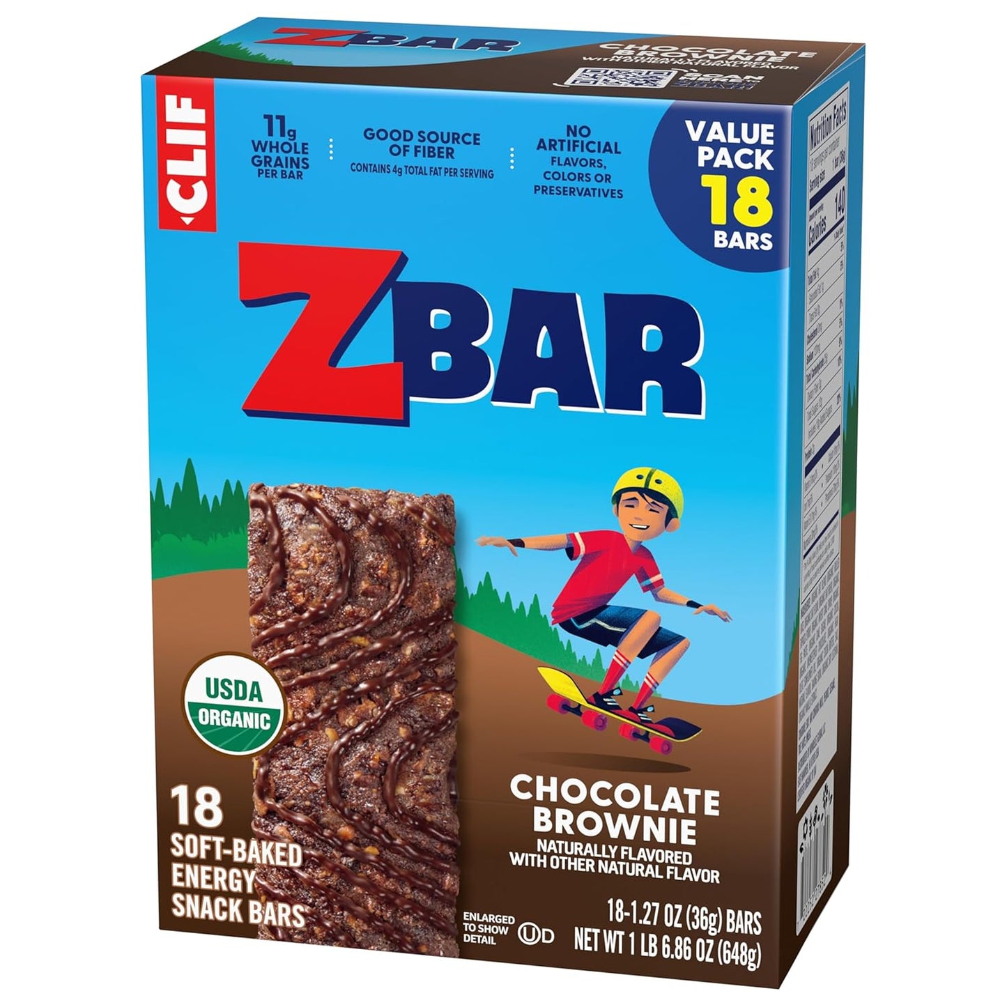 Zbar Chocolate Brownie Soft-Baked Snack Bars – School Lunchbox Snack for Kids, 11g Whole Grains Per Bar