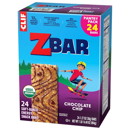 Zbar Chocolate Chip Soft-Baked Bars for Clean-Eating Families – 24 Pack USDA Organic Whole Grain Snacks