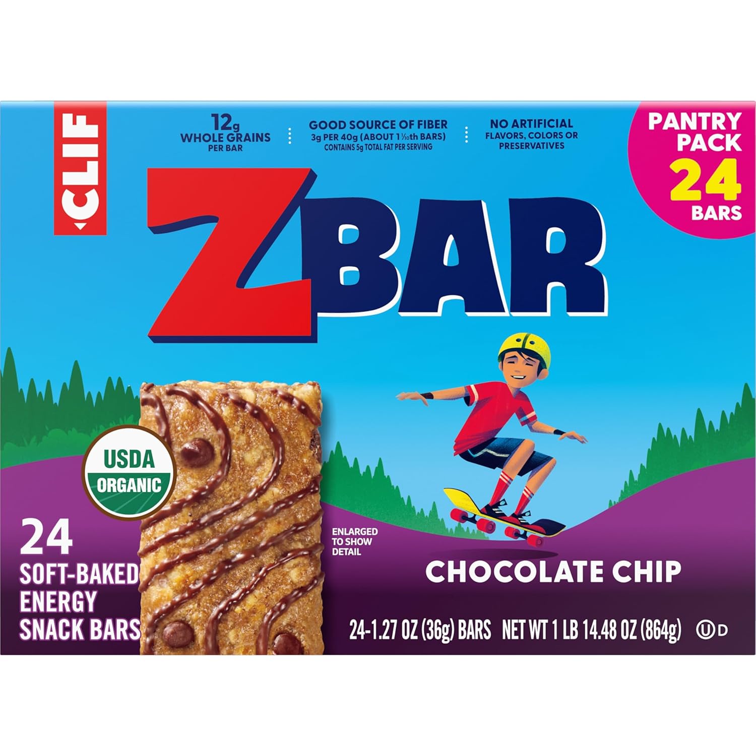 Zbar Chocolate Chip Soft-Baked Bars for Clean-Eating Families – 24 Pack USDA Organic Whole Grain Snacks