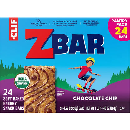 Zbar Chocolate Chip Soft-Baked Bars for Clean-Eating Families – 24 Pack USDA Organic Whole Grain Snacks