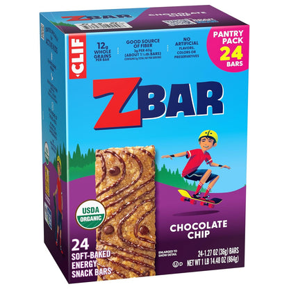 Zbar Chocolate Chip Soft-Baked Bars for Clean-Eating Families – 24 Pack USDA Organic Whole Grain Snacks