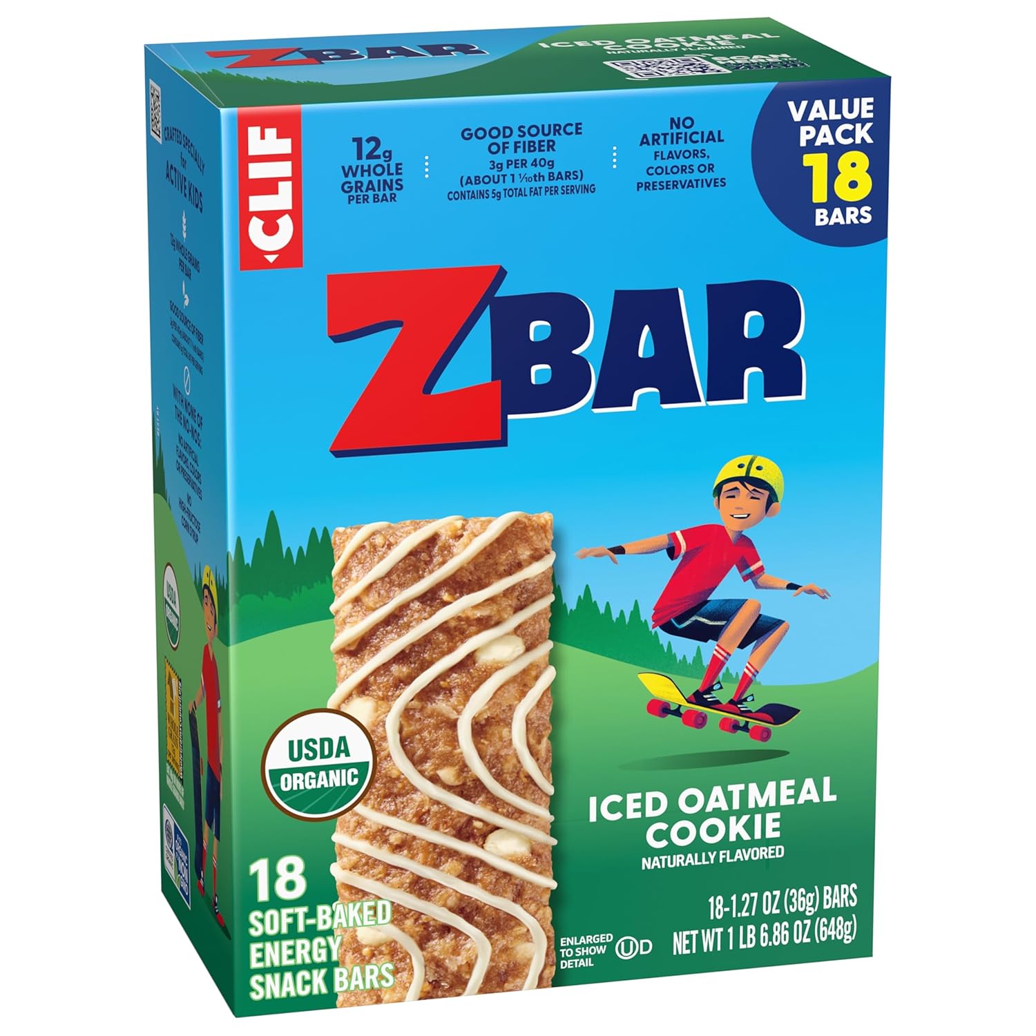 Zbar Iced Oatmeal Cookie – Clean-Ingredient Granola Bars for Mindful Family Snacking, USDA Organic and Non-GMO (18 Pack)