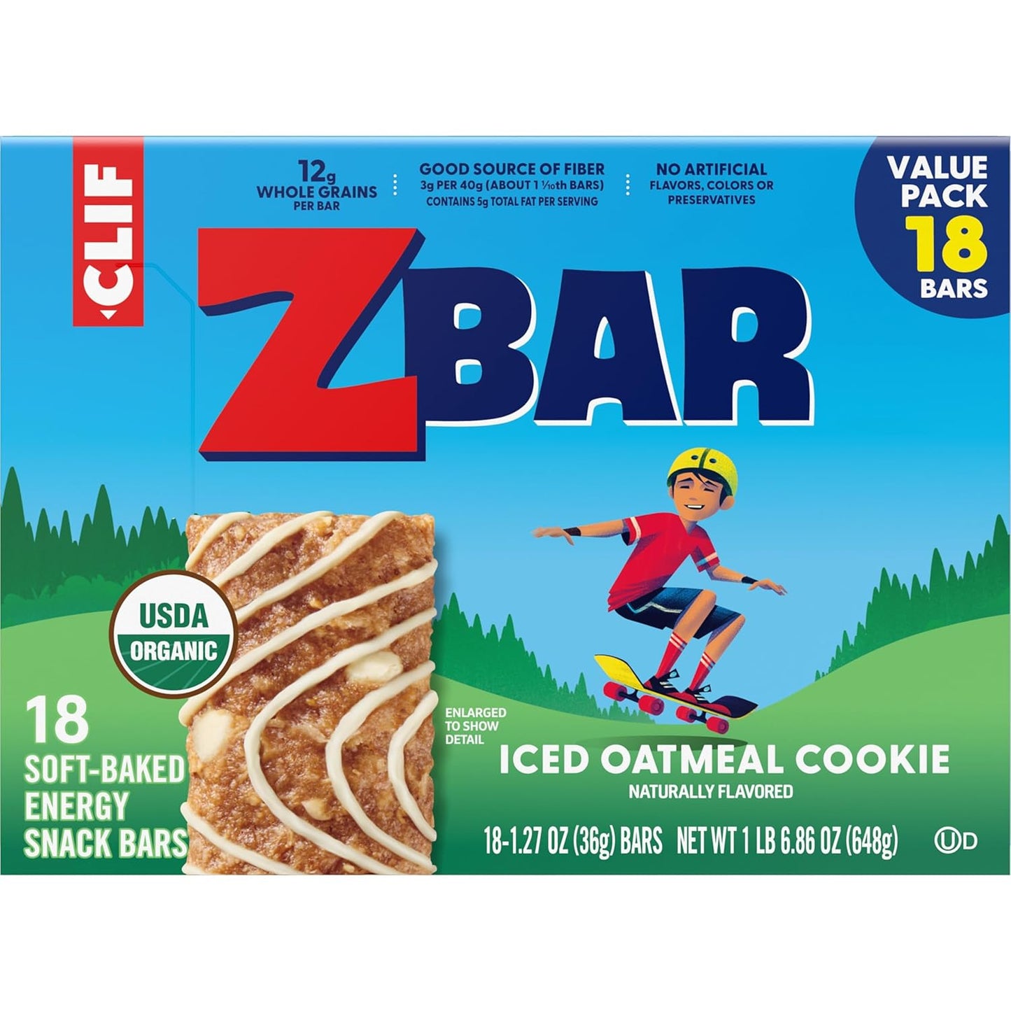 Zbar Iced Oatmeal Cookie – Clean-Ingredient Granola Bars for Mindful Family Snacking, USDA Organic and Non-GMO (18 Pack)