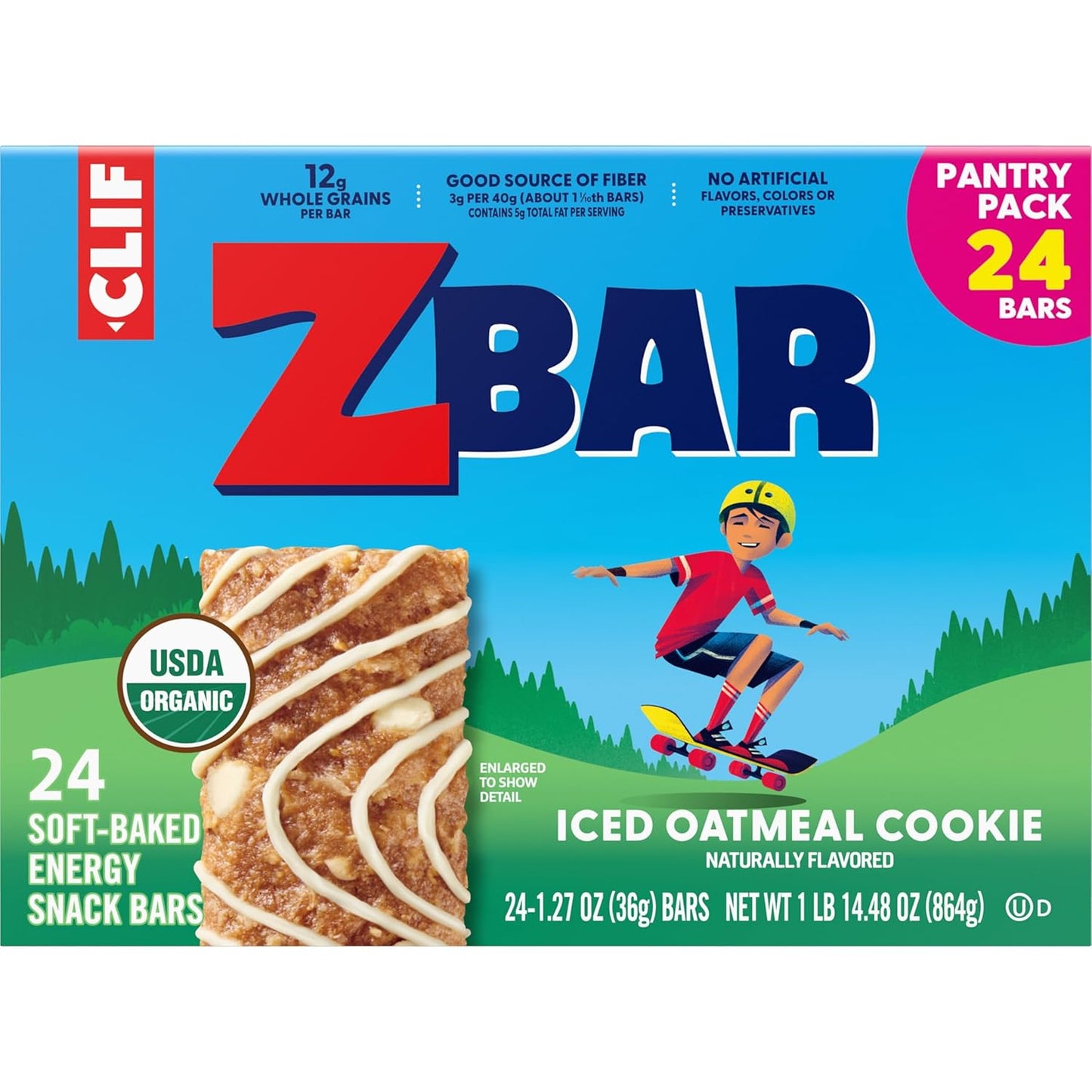 Zbar Iced Oatmeal Cookie Snack Bars – Clean Ingredient Snack for Health-Conscious Families, USDA Organic 24 Pack