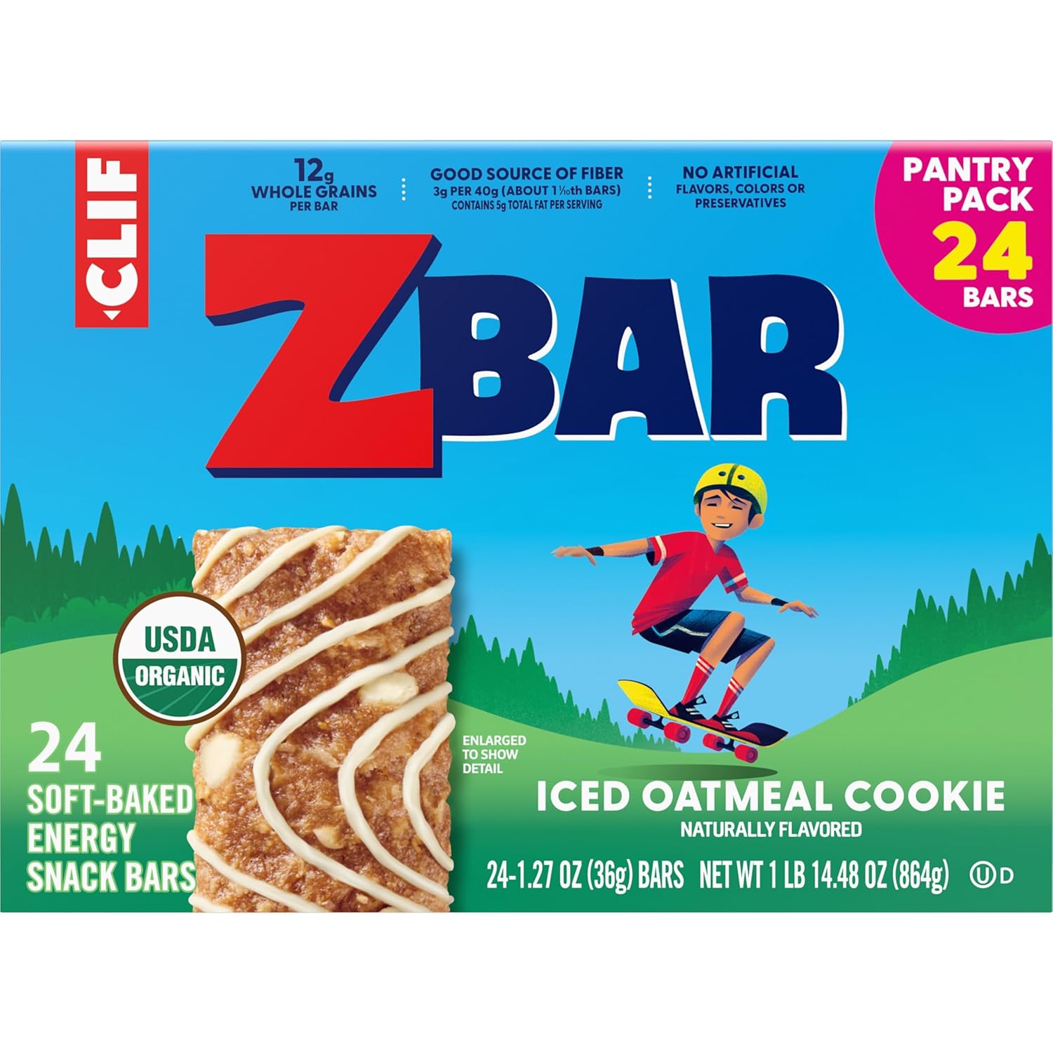 Zbar Iced Oatmeal Cookie Snack Bars – Clean Ingredient Snack for Health-Conscious Families, USDA Organic 24 Pack