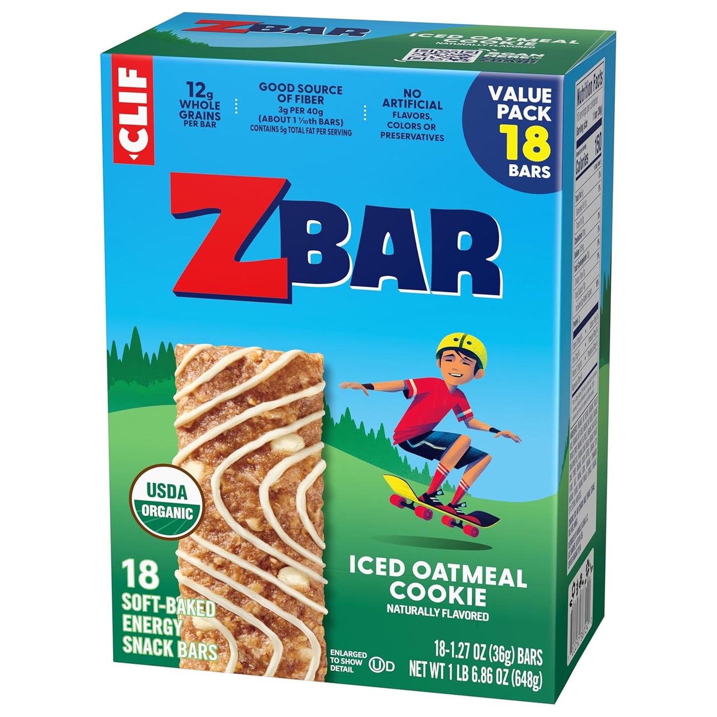 Zbar Iced Oatmeal Cookie – Soft-Baked Granola Bars for School Lunchboxes, Organic Kids Snacks with 12g Whole Grains (18 Pack)