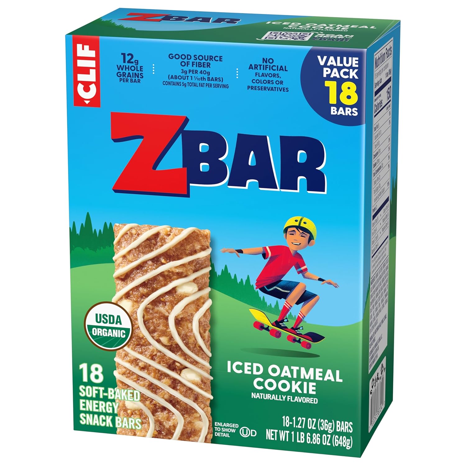 Zbar Iced Oatmeal Cookie – Soft-Baked Granola Bars for School Lunchboxes, Organic Kids Snacks with 12g Whole Grains (18 Pack)