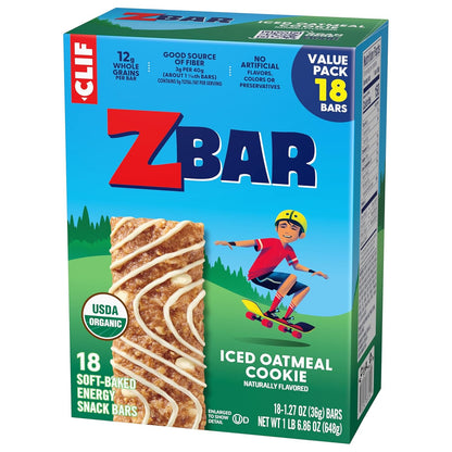 Zbar Iced Oatmeal Cookie – Soft-Baked Granola Bars for School Lunchboxes, Organic Kids Snacks with 12g Whole Grains (18 Pack)