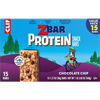 Zbar Protein Chocolate Chip Snack Bars - School Lunchbox Protein for Kids, 5g Protein Gluten-Free Bars (15 Pack)