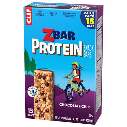 Zbar Protein Chocolate Chip Snack Bars - School Lunchbox Protein for Kids, 5g Protein Gluten-Free Bars (15 Pack)