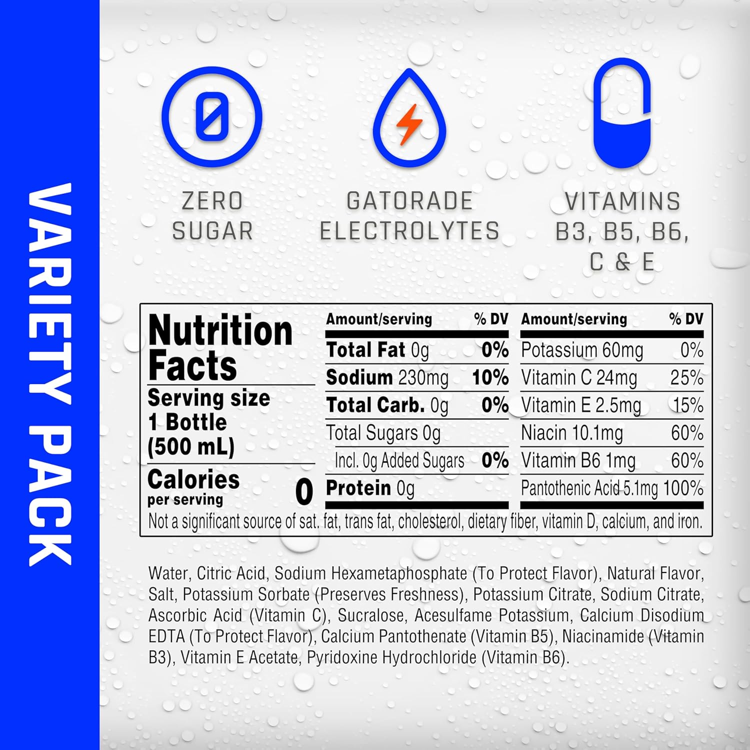 zero calories and zero sugar formulation