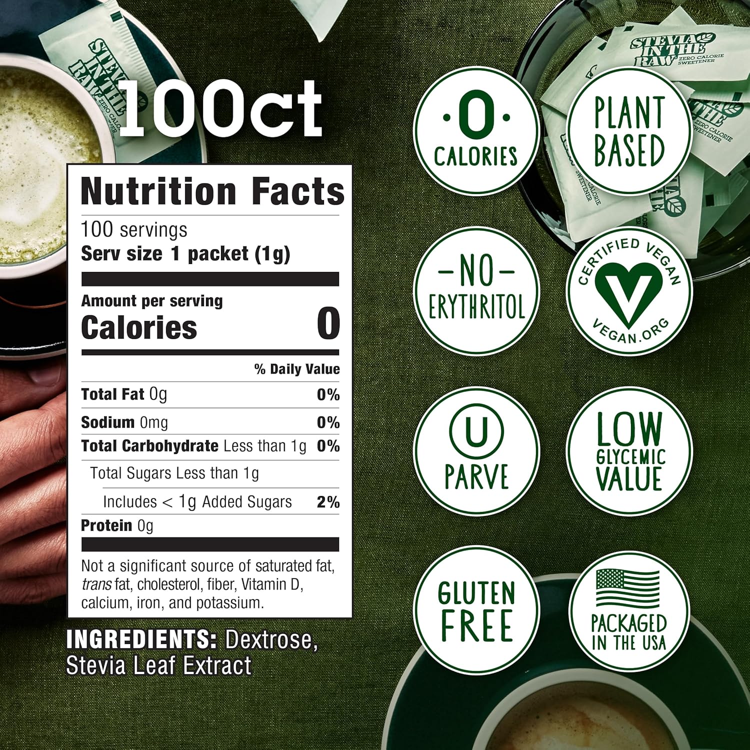 zero calories per serving with low glycemic index