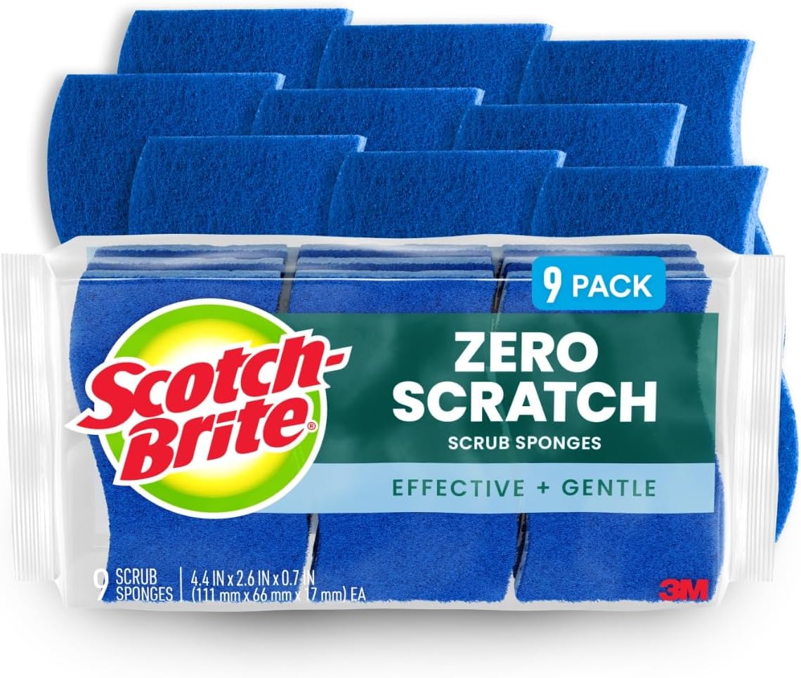 zero-scratch scrubbing fibers safe on nonstick cookware, glassware, and delicate surfaces