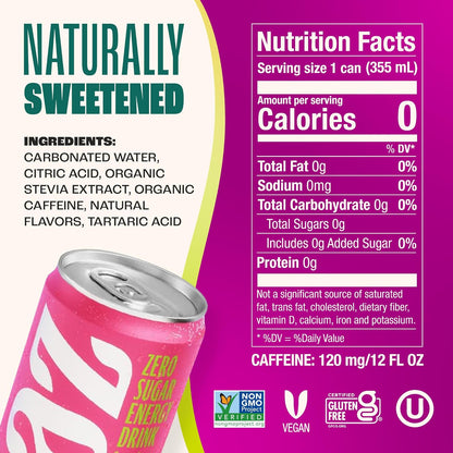 zero sugar and zero calorie formulation sweetened with organic stevia leaf extract