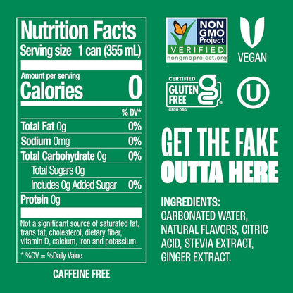 zero sugar, zero calorie, and zero caffeine nutritional profile
