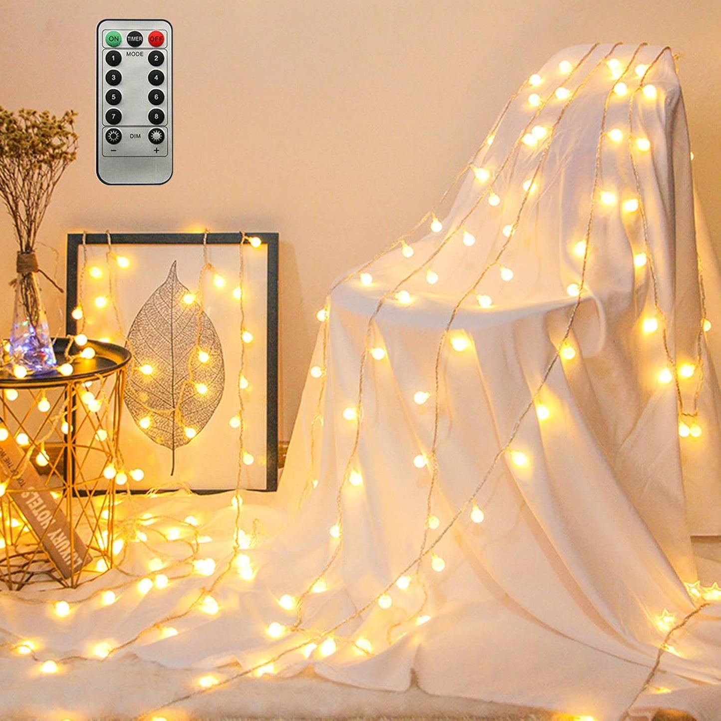ZIMINGU Outdoor Globe String Lights – IP Waterproof Mini LED Fairy Lights for Porch Pergola and Garden Fence, Warm White USB Plug In