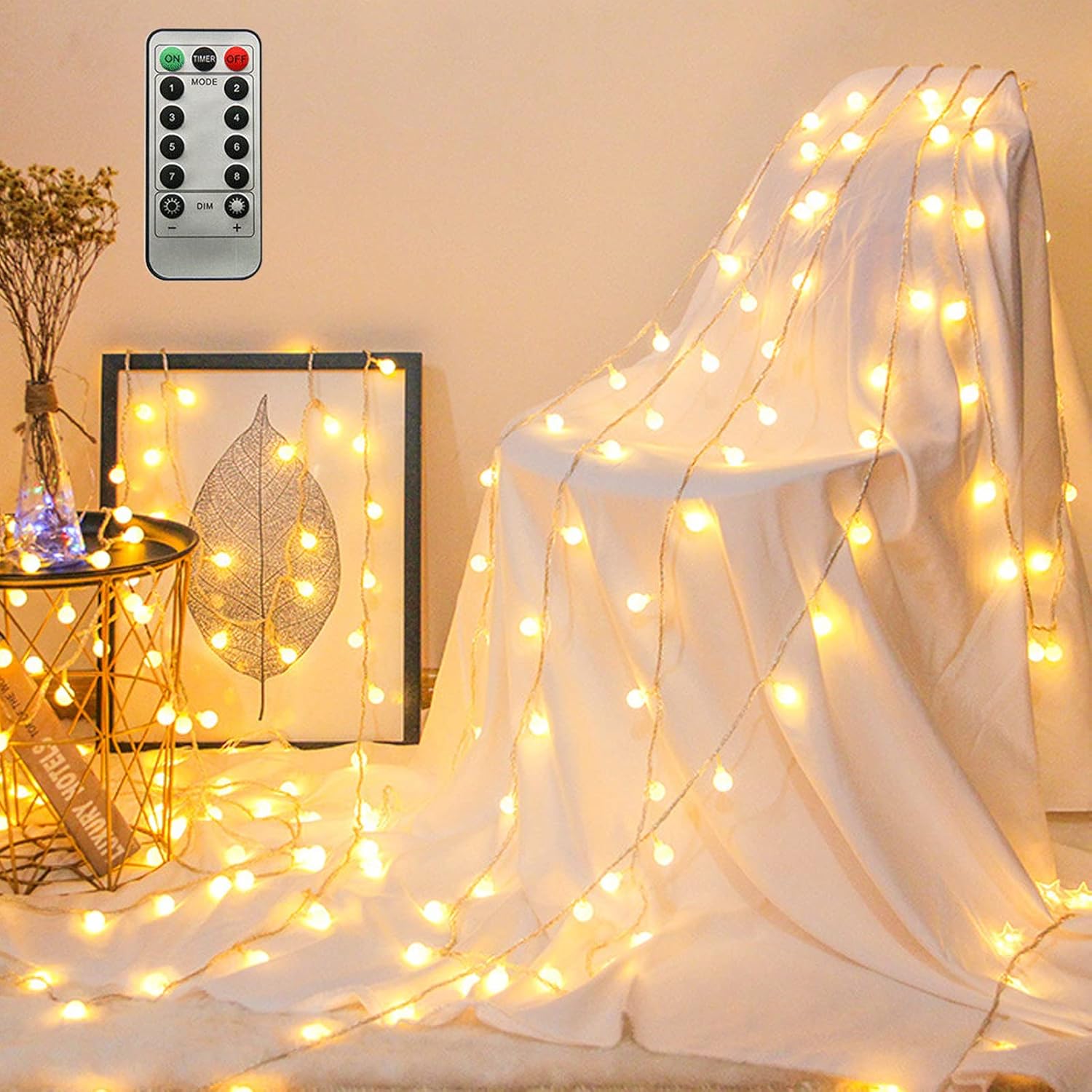 ZIMINGU Outdoor Globe String Lights – IP Waterproof Mini LED Fairy Lights for Porch Pergola and Garden Fence, Warm White USB Plug In