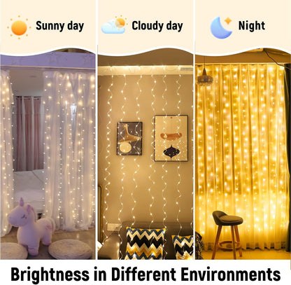 ZSJWL LED Curtain String Lights with Remote, 8 Modes 9.8 × 9.8 Ft Dimmable USB Plug in Fairy Curtain Housewarming Gift for Women and Couples